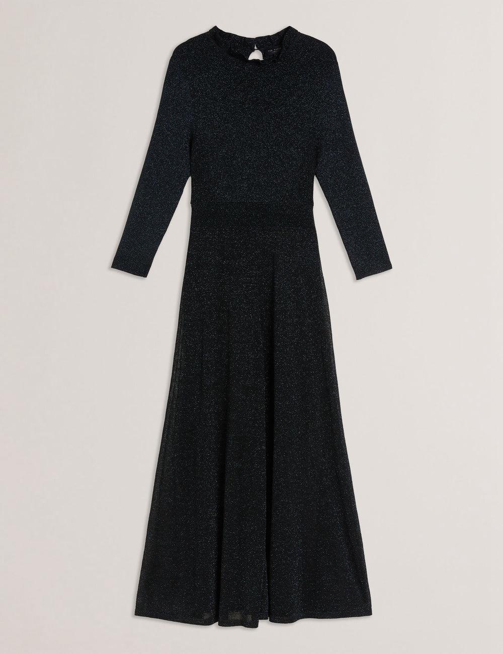 Black-Teal Ted Baker KANNIE - Metallic Knit Flowy Women Midi Dresses | SG  7148-JVUSR