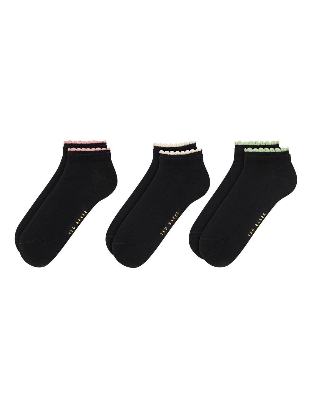 Black Ted Baker 3 Pack Scalloped Low Cut Ankle Women Socks | SG  8501-IEZFA