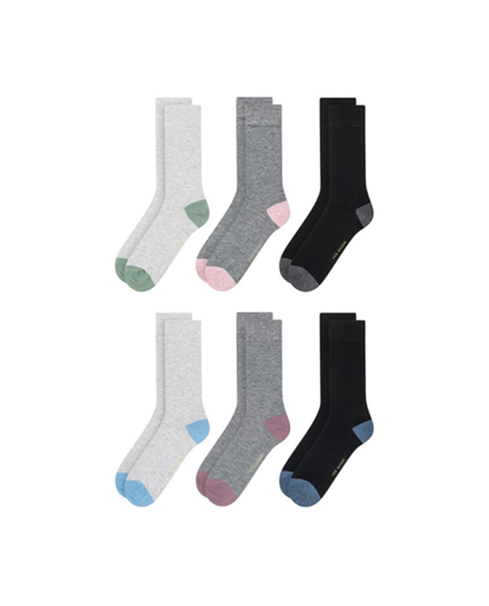 Black Ted Baker 6 Pack Contrast Heel Toe Crew Men Socks | SG  9476-LHGFX