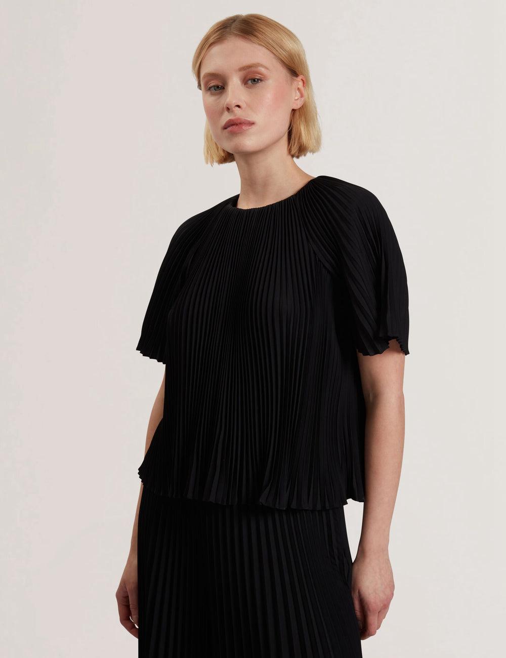 Black Ted Baker AGARA - Pleated Short Sleeve Woven Women Blouses | SG  6732-LQEVF