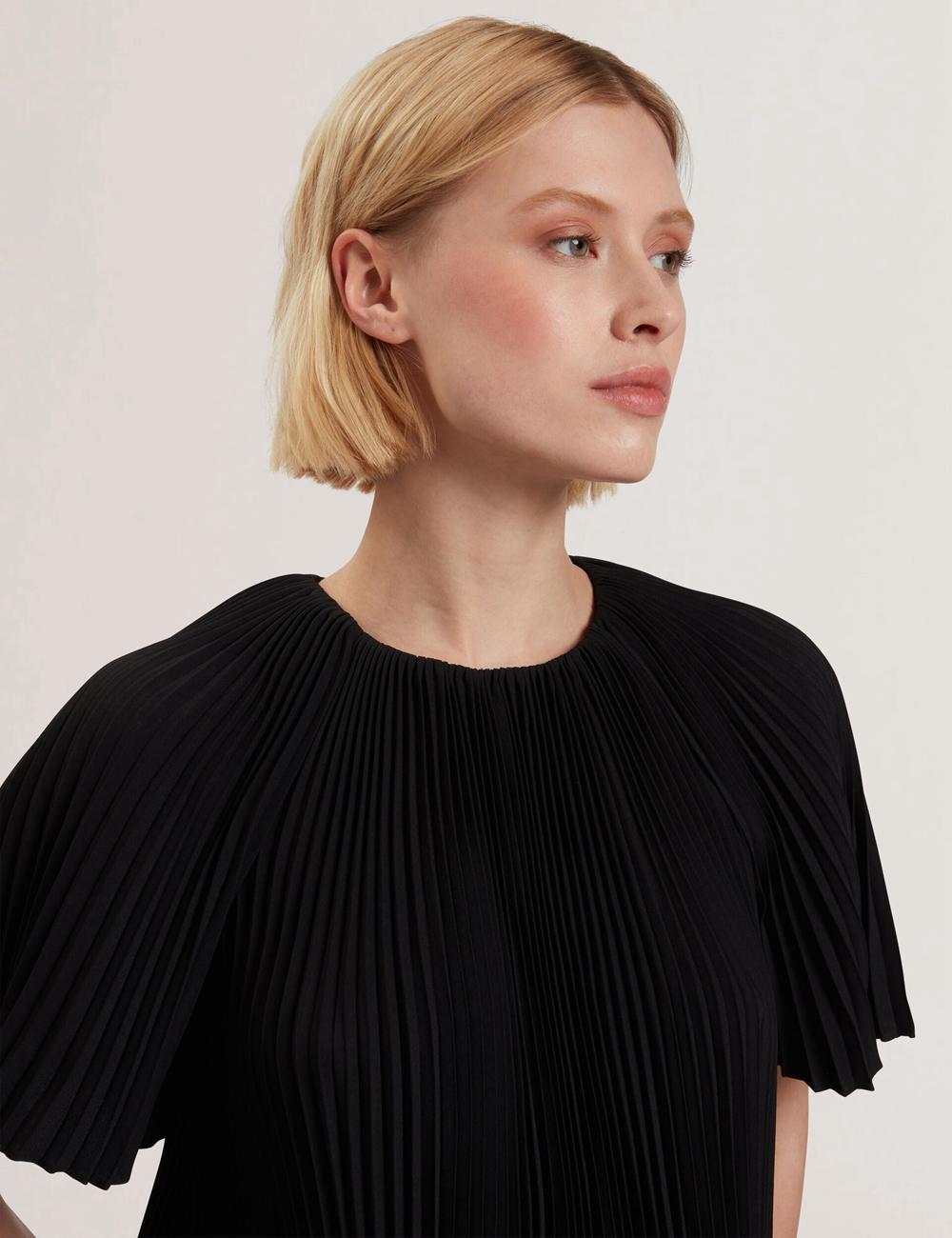 Black Ted Baker AGARA - Pleated Short Sleeve Woven Women Blouses | SG  6732-LQEVF