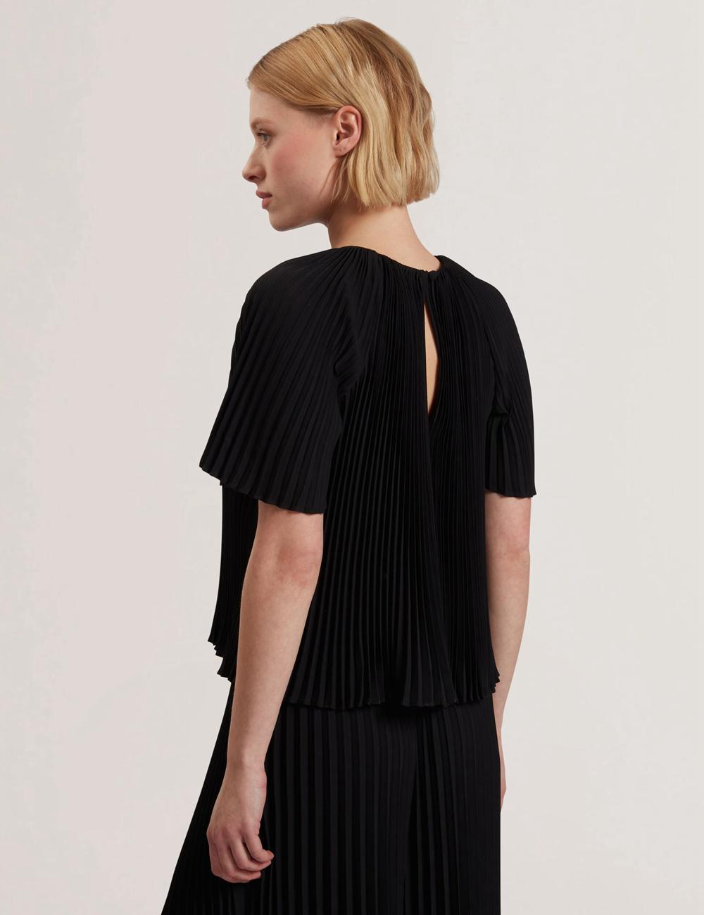 Black Ted Baker AGARA - Pleated Short Sleeve Woven Women Blouses | SG  6732-LQEVF