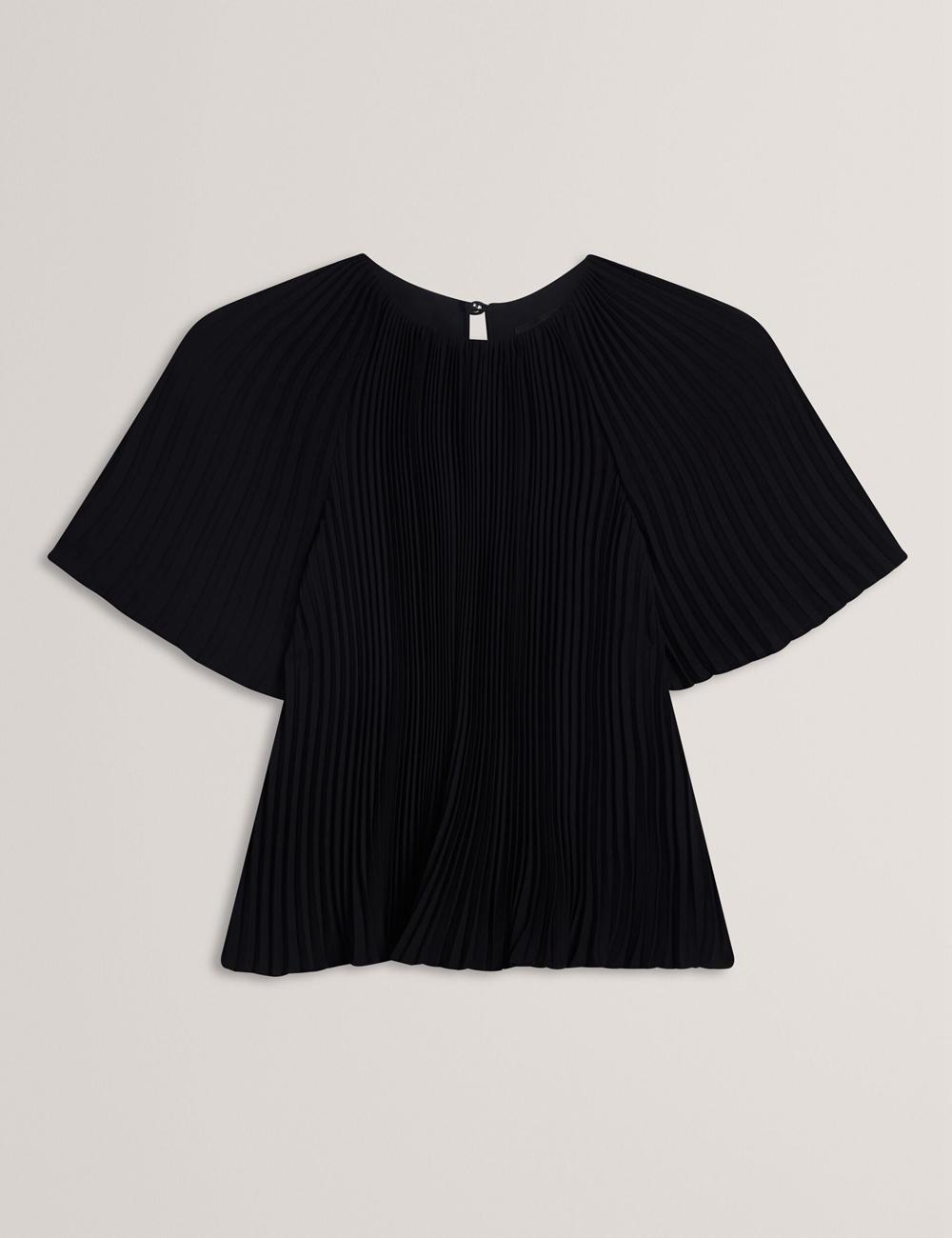 Black Ted Baker AGARA - Pleated Short Sleeve Woven Women Blouses | SG  6732-LQEVF