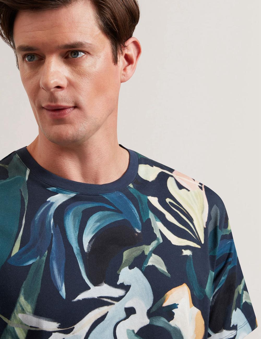 Black Ted Baker ALMOI - Floral Print Pure Cotton Men T-Shirts | SG  8530-PRVKM