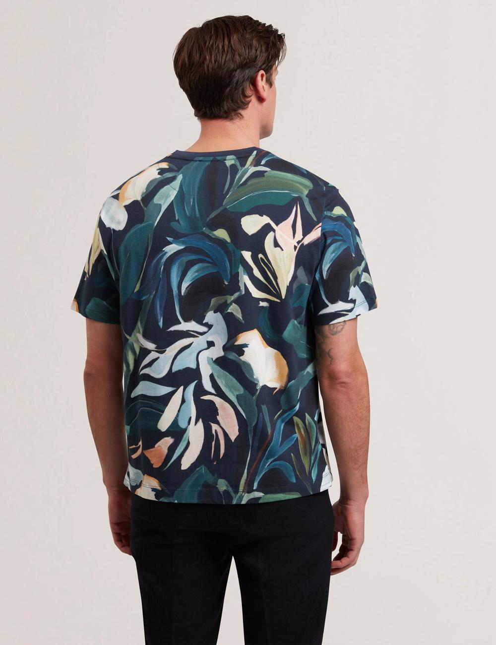 Black Ted Baker ALMOI - Floral Print Pure Cotton Men T-Shirts | SG  8530-PRVKM