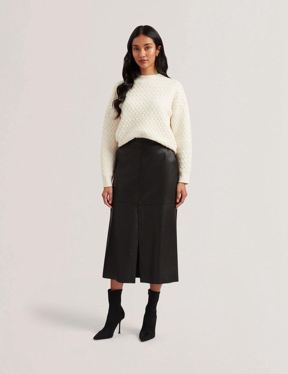 Black Ted Baker AOTO - Leather Pencil With Seam Detail Women Midi Skirts | SG  9046-UHLDB