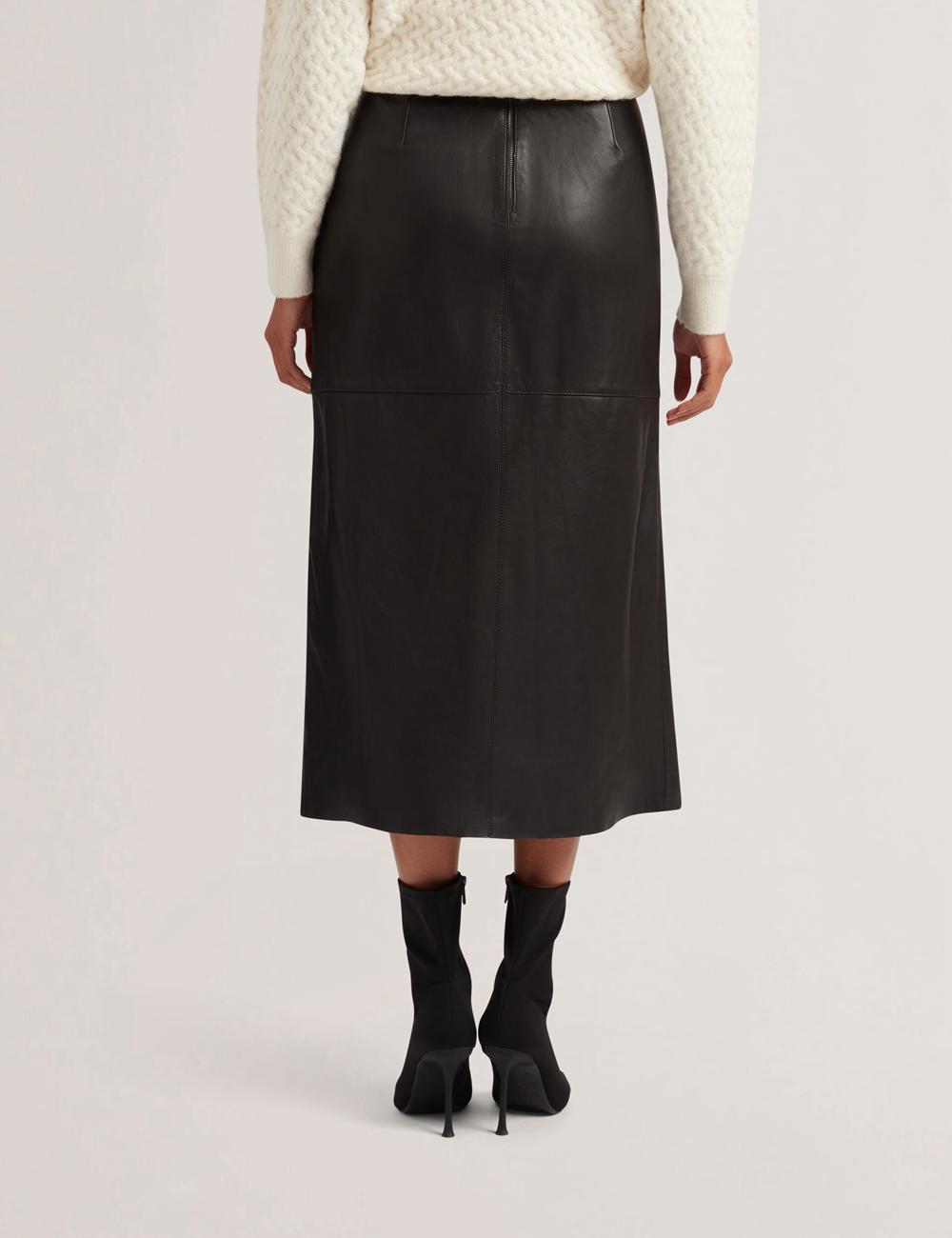 Black Ted Baker AOTO - Leather Pencil With Seam Detail Women Midi Skirts | SG  9046-UHLDB