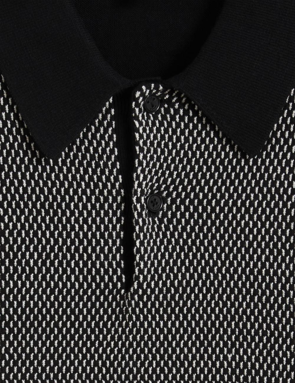 Black Ted Baker ARDO - Textured Knit Long Sleeve Men Polos Shirts | SG  6357-HMXOA