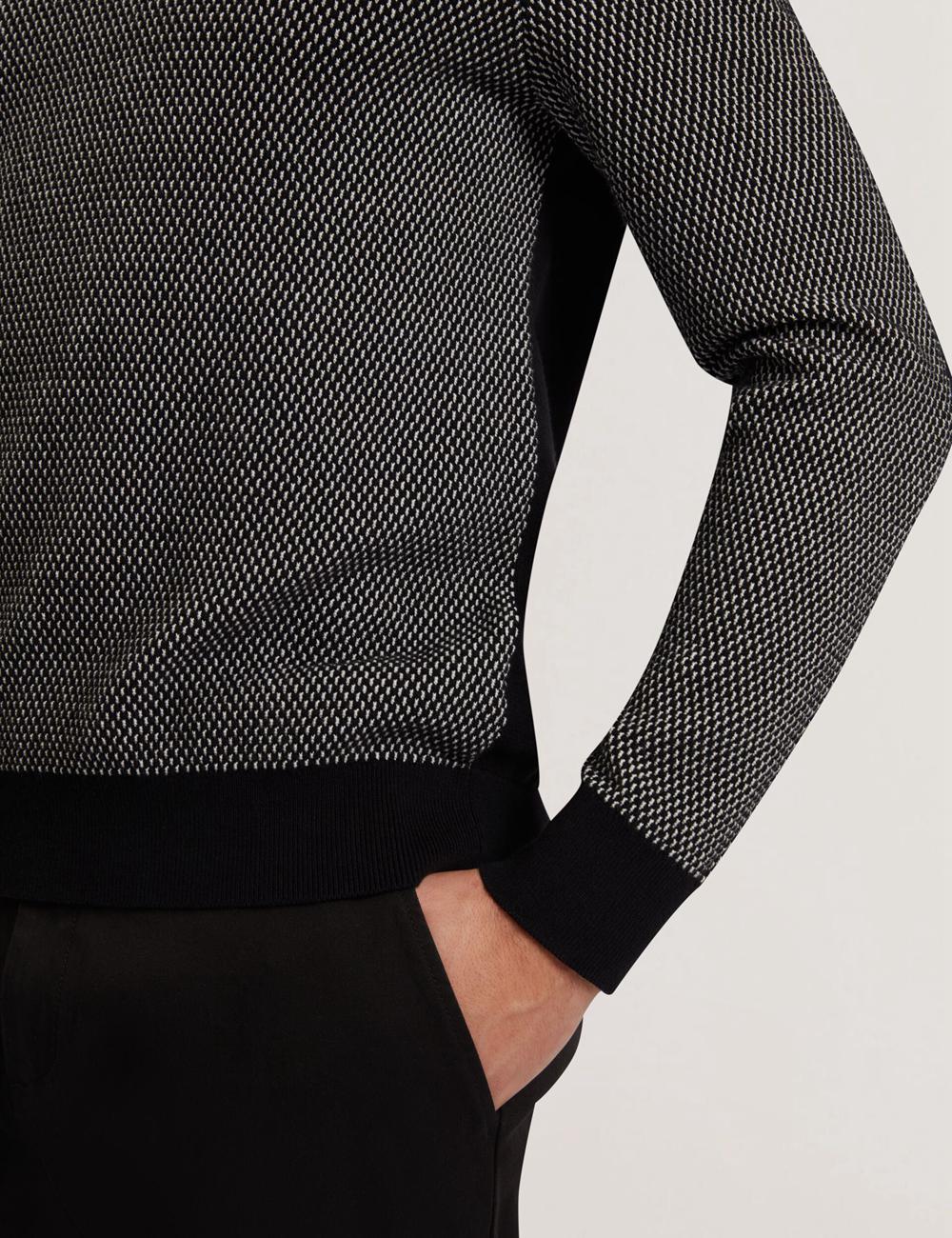 Black Ted Baker ARDO - Textured Knit Long Sleeve Men Polos Shirts | SG  6357-HMXOA