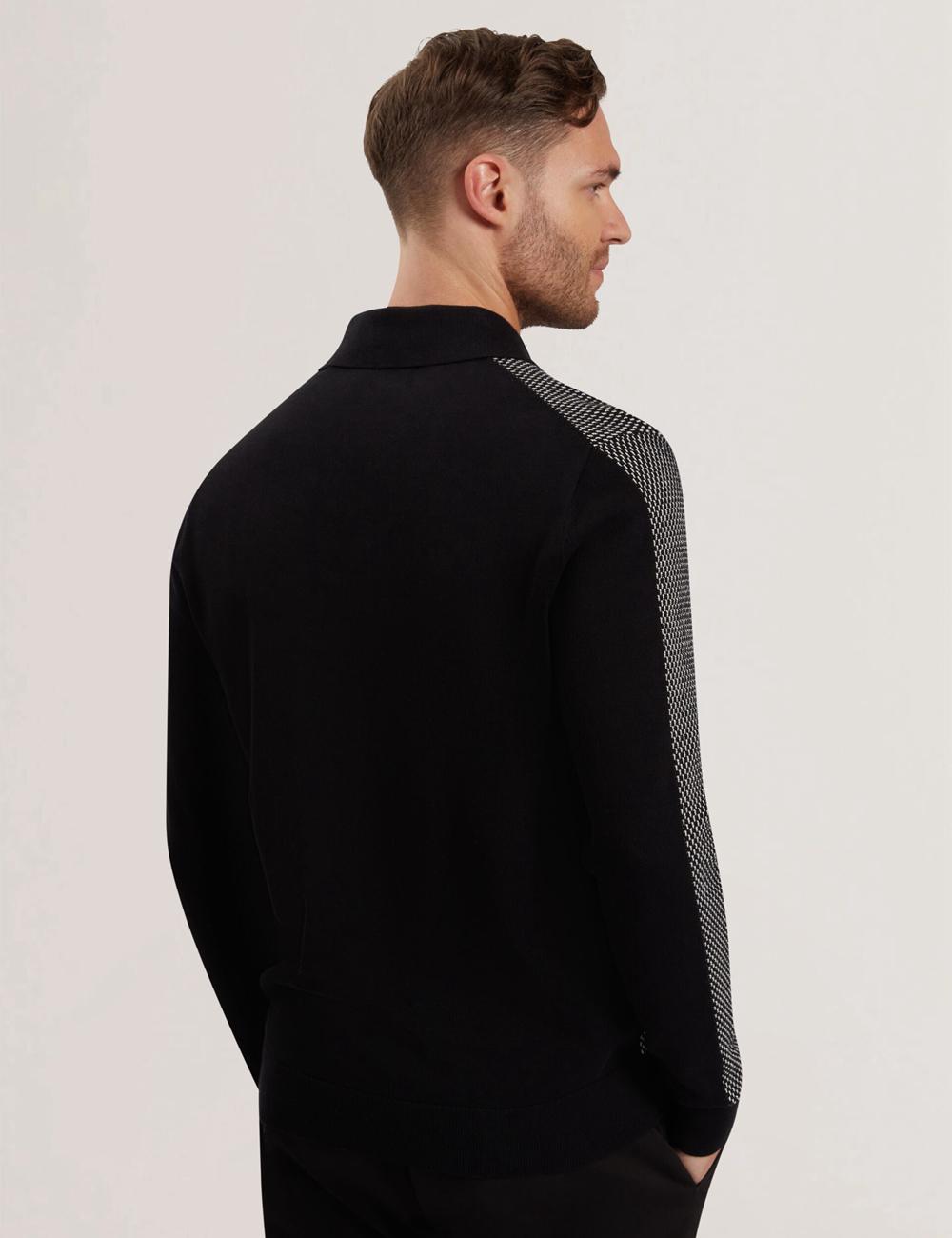 Black Ted Baker ARDO - Textured Knit Long Sleeve Men Polos Shirts | SG  6357-HMXOA