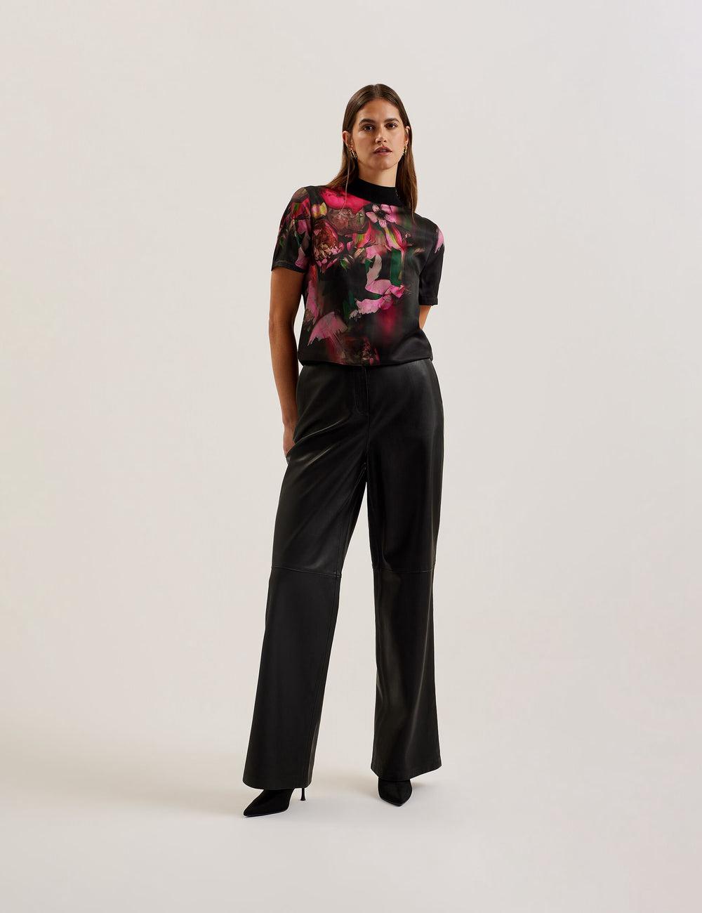 Black Ted Baker ASTHAA - Floral Woven Front Short Sleeve Top Women Blouses | SG  3467-PHLRJ