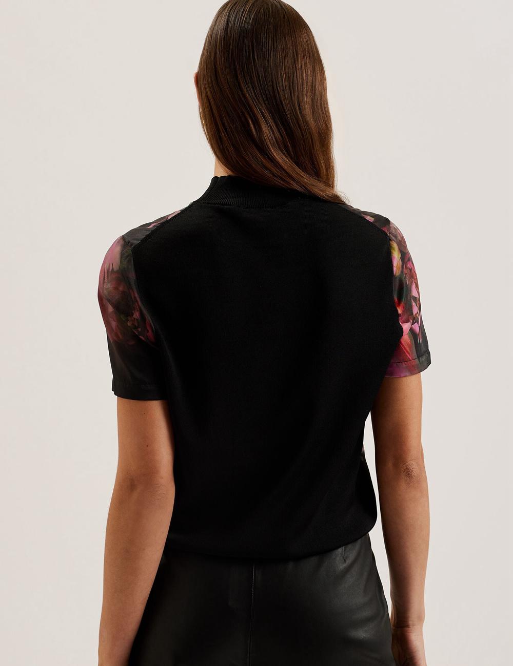 Black Ted Baker ASTHAA - Floral Woven Front Short Sleeve Top Women Blouses | SG  3467-PHLRJ