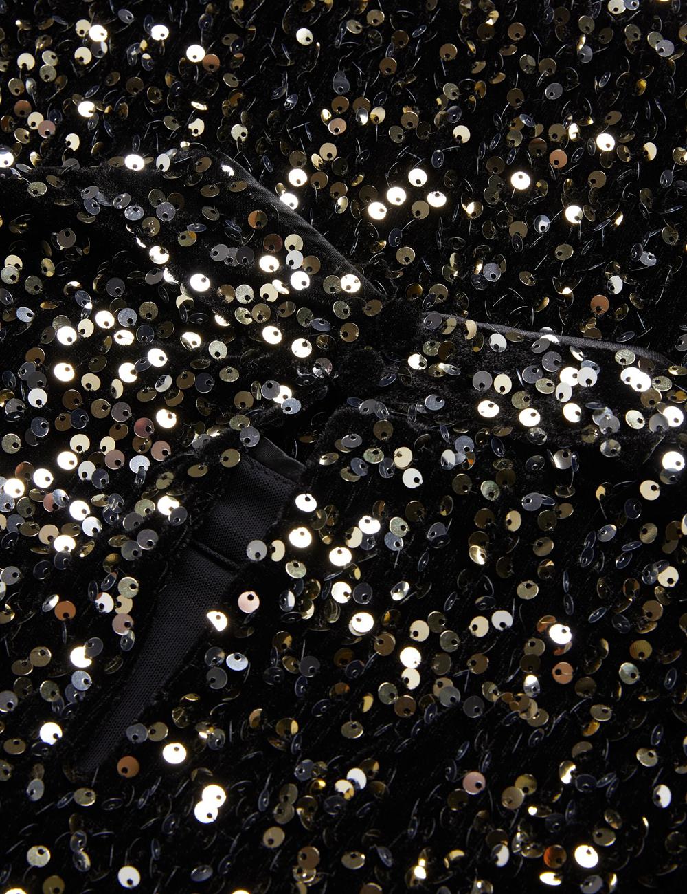 Black Ted Baker AUDRIYY - Sequin Embellished Velvet Shift Women Mini Dresses | SG  5136-CPARD