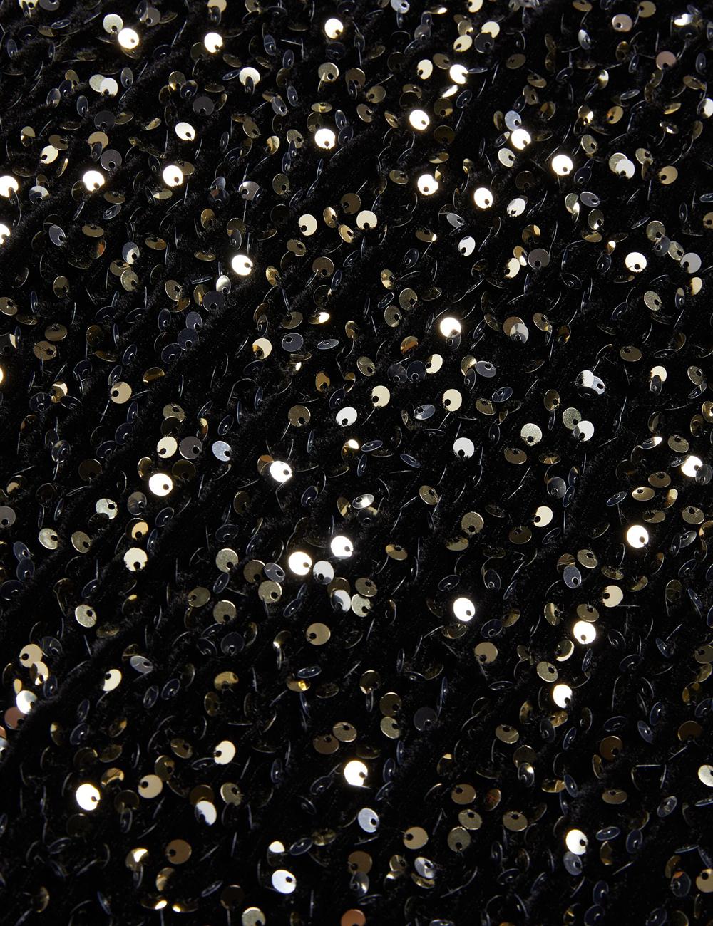 Black Ted Baker AUDRIYY - Sequin Embellished Velvet Shift Women Mini Dresses | SG  5136-CPARD
