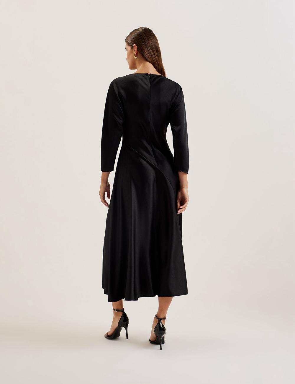 Black Ted Baker AVELLI - Satin Boat Neck A-Line Women Midi Dresses | SG  2687-ATQDC