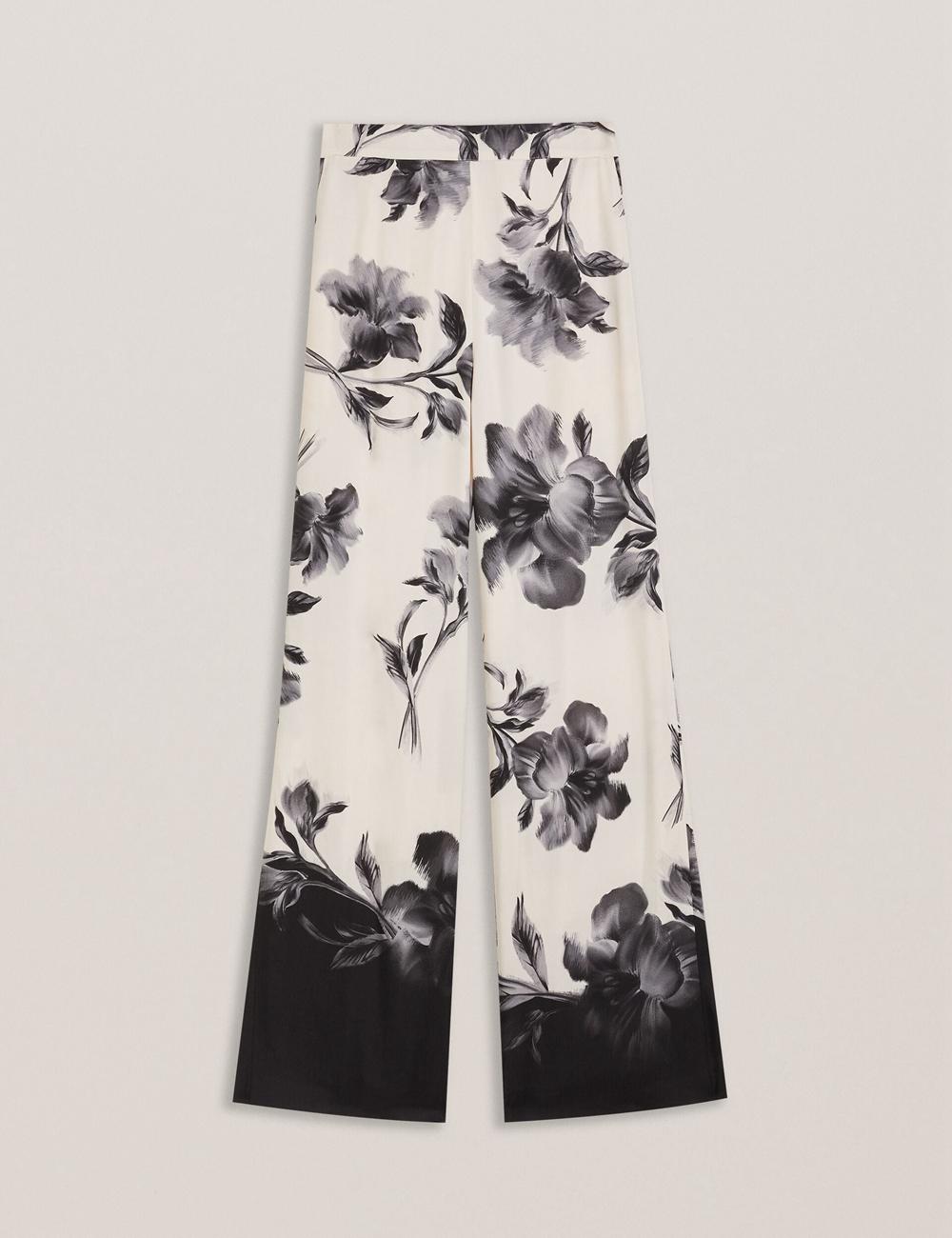 Black Ted Baker AWYNA - Floral Print Pull-On Wide Leg Women Trousers | SG  8371-KQDWR