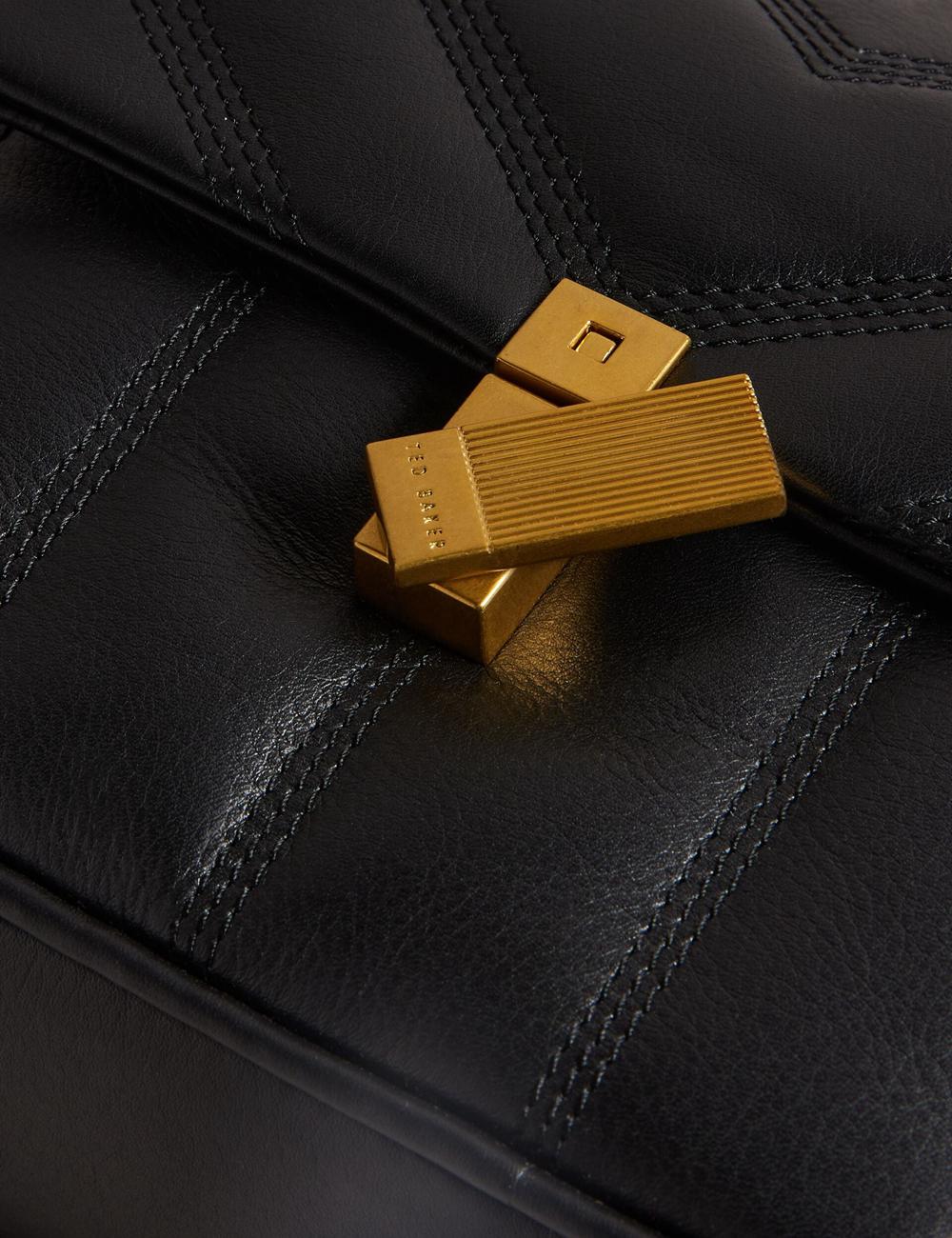 Black Ted Baker AYALILY - Quilted Leather Camera With Front Pocket Women Camera Bag | SG  9862-BDGPA