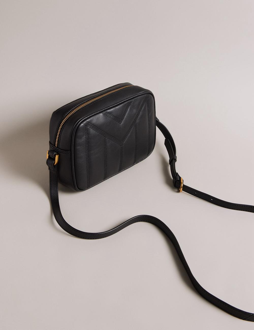 Black Ted Baker AYALILY - Quilted Leather Camera With Front Pocket Women Camera Bag | SG  9862-BDGPA