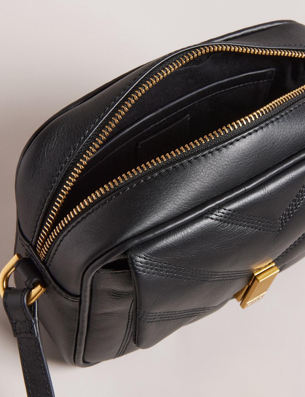 Black Ted Baker AYALILY - Quilted Leather Camera With Front Pocket Women Camera Bag | SG  9862-BDGPA