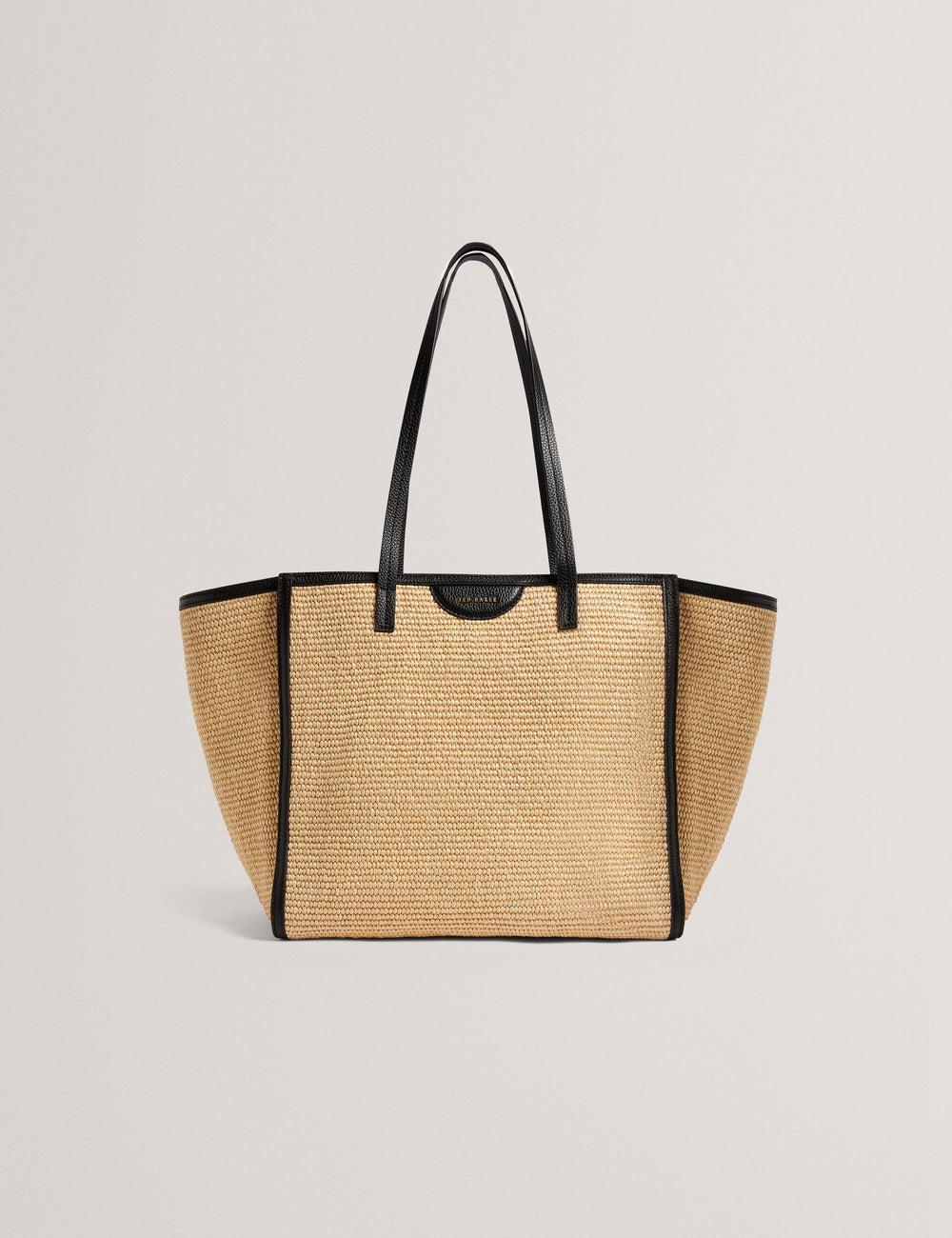 Black Ted Baker BARNI - Faux Raffia Leather Trim Large Shopper Women Shopper Bags | SG  8495-RSFJZ