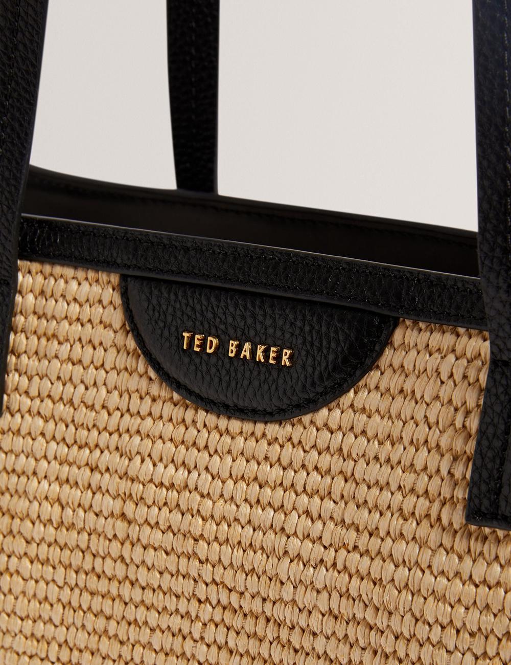 Black Ted Baker BARNI - Faux Raffia Leather Trim Large Shopper Women Shopper Bags | SG  8495-RSFJZ