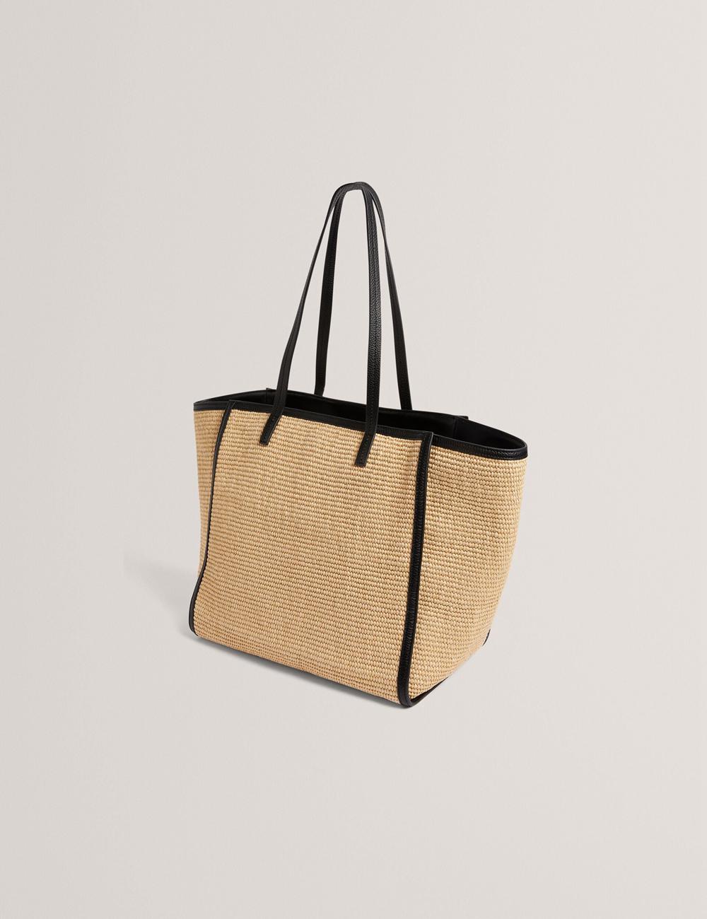 Black Ted Baker BARNI - Faux Raffia Leather Trim Large Shopper Women Shopper Bags | SG  8495-RSFJZ