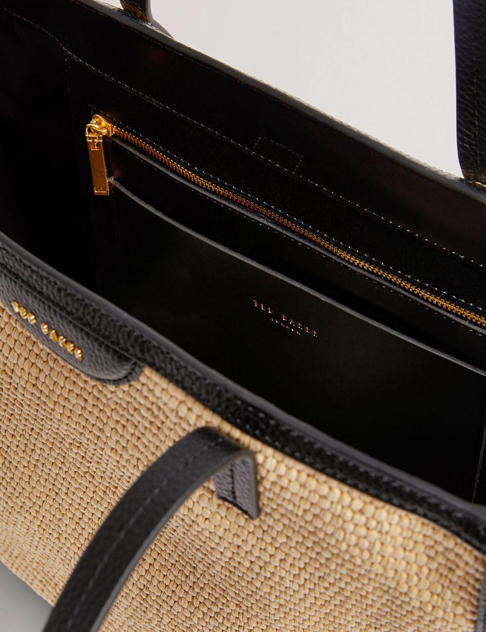 Black Ted Baker BARNI - Faux Raffia Leather Trim Large Shopper Women Shopper Bags | SG  8495-RSFJZ