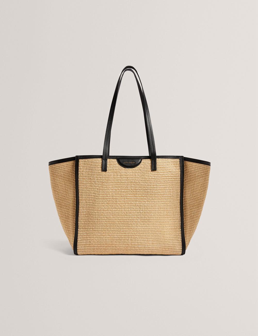Black Ted Baker BARNI - Faux Raffia Leather Trim Large Shopper Women Shopper Bags | SG  8495-RSFJZ