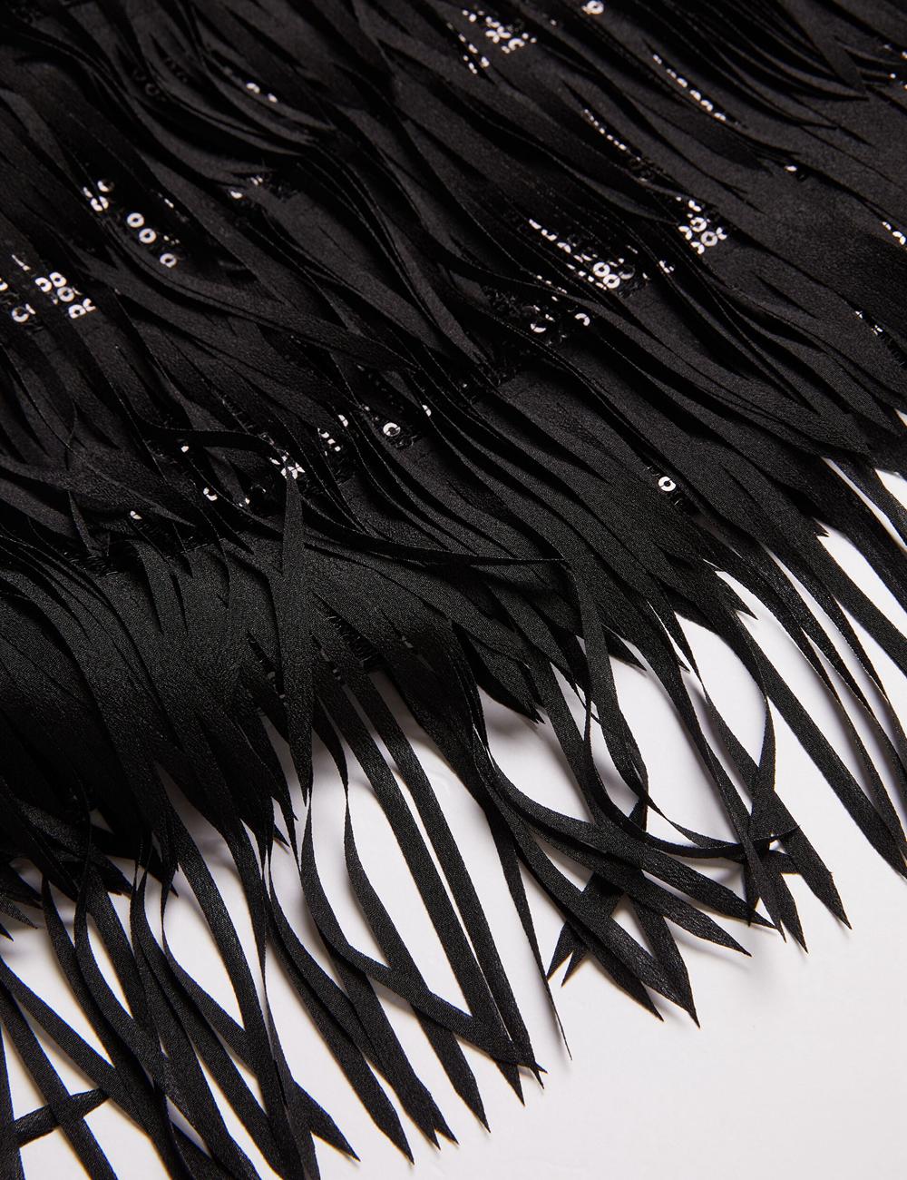 Black Ted Baker BARTIN - Fringed Sequin Halter Strap Women Mini Dresses | SG  6091-NLHAB