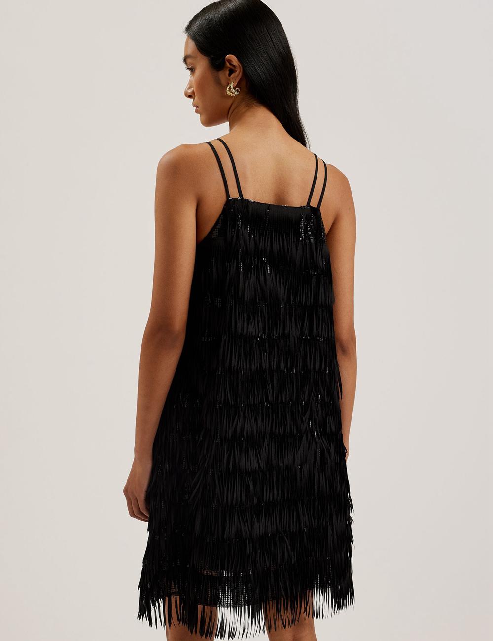 Black Ted Baker BARTIN - Fringed Sequin Halter Strap Women Mini Dresses | SG  6091-NLHAB