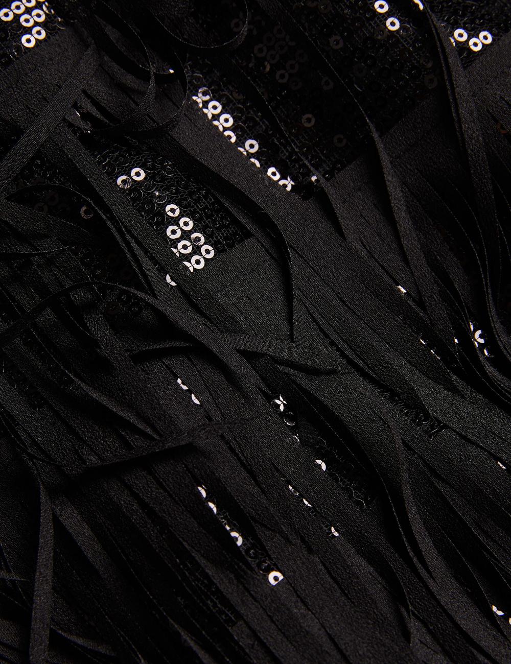 Black Ted Baker BARTIN - Fringed Sequin Halter Strap Women Mini Dresses | SG  6091-NLHAB
