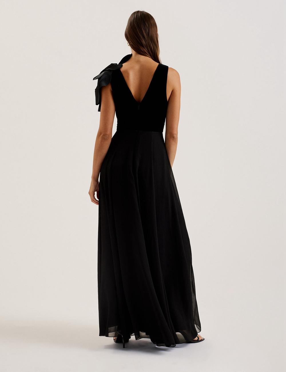 Black Ted Baker BEIRA - Corsage Plunge Neck Sleeveless Women Maxi Dresses | SG  6214-NWQSK
