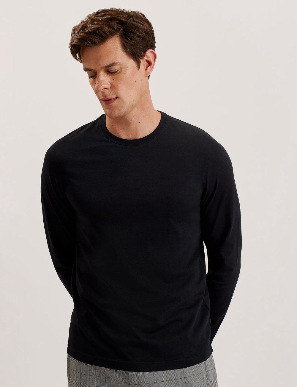 Black Ted Baker BEXLI - Regular Fit Long Sleeve Cotton Men T-Shirts | SG  9703-XEHYW
