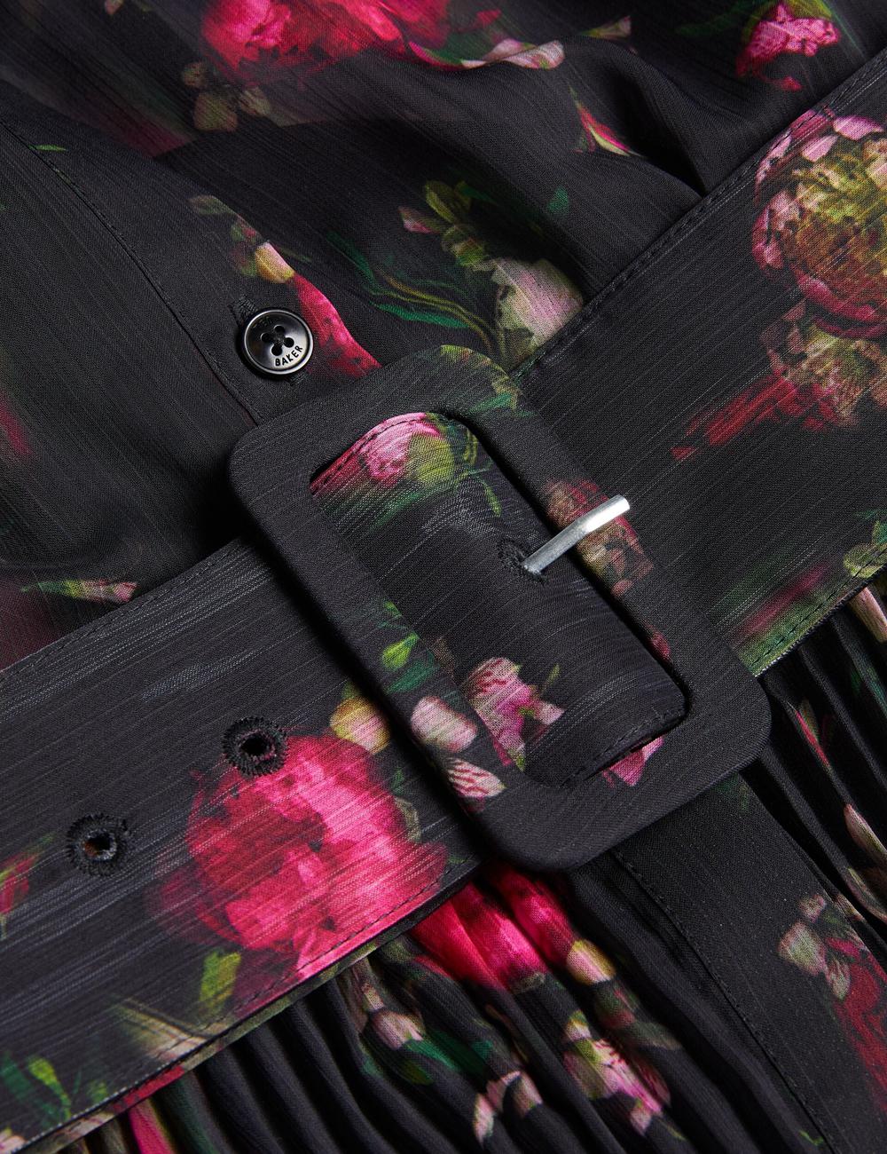 Black Ted Baker CEIBA - Floral Print Pleated Maxi Shirt Women Maxi Dresses | SG  4209-VSZHU