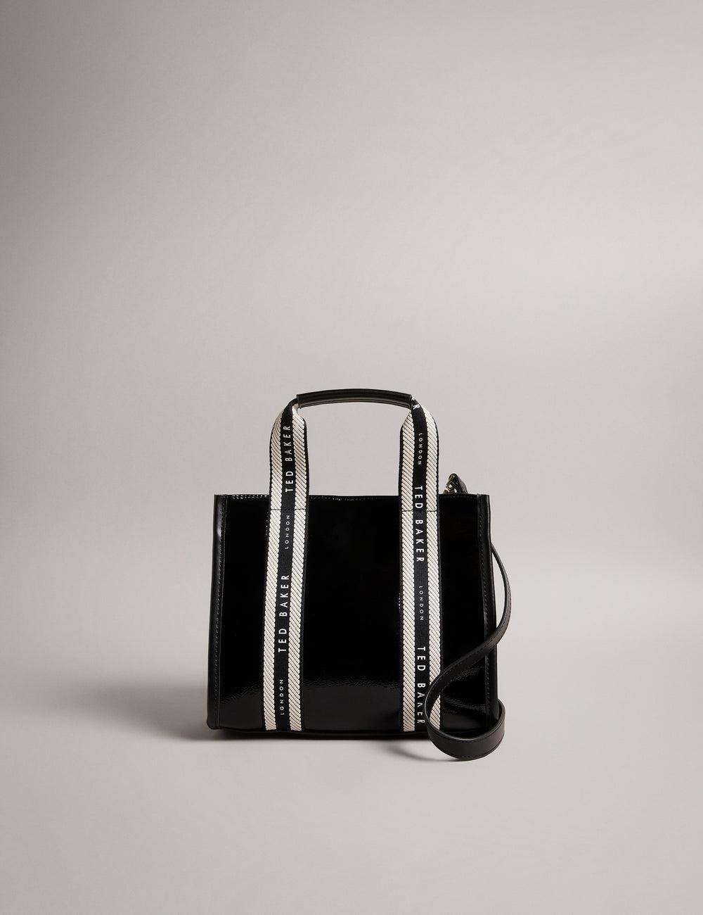 Black Ted Baker CELIANE - Branded Webbing Patent Small Women Tote Bags | SG  8532-BLQEY