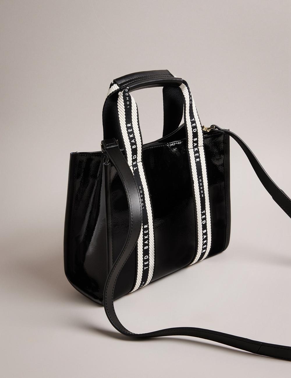 Black Ted Baker CELIANE - Branded Webbing Patent Small Women Tote Bags | SG  8532-BLQEY