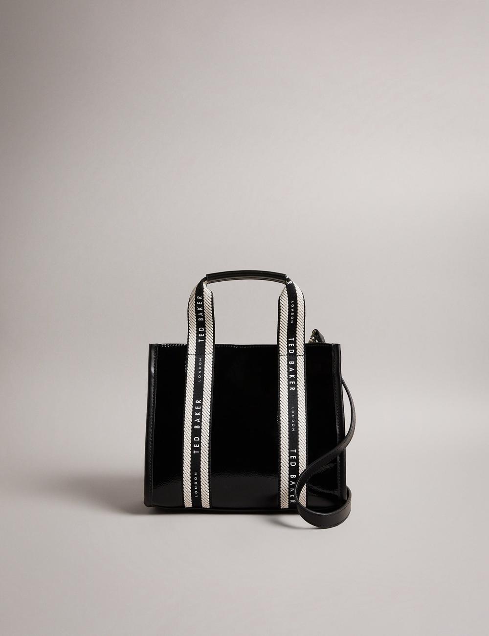 Black Ted Baker CELIANE - Branded Webbing Patent Small Women Tote Bags | SG  8532-BLQEY
