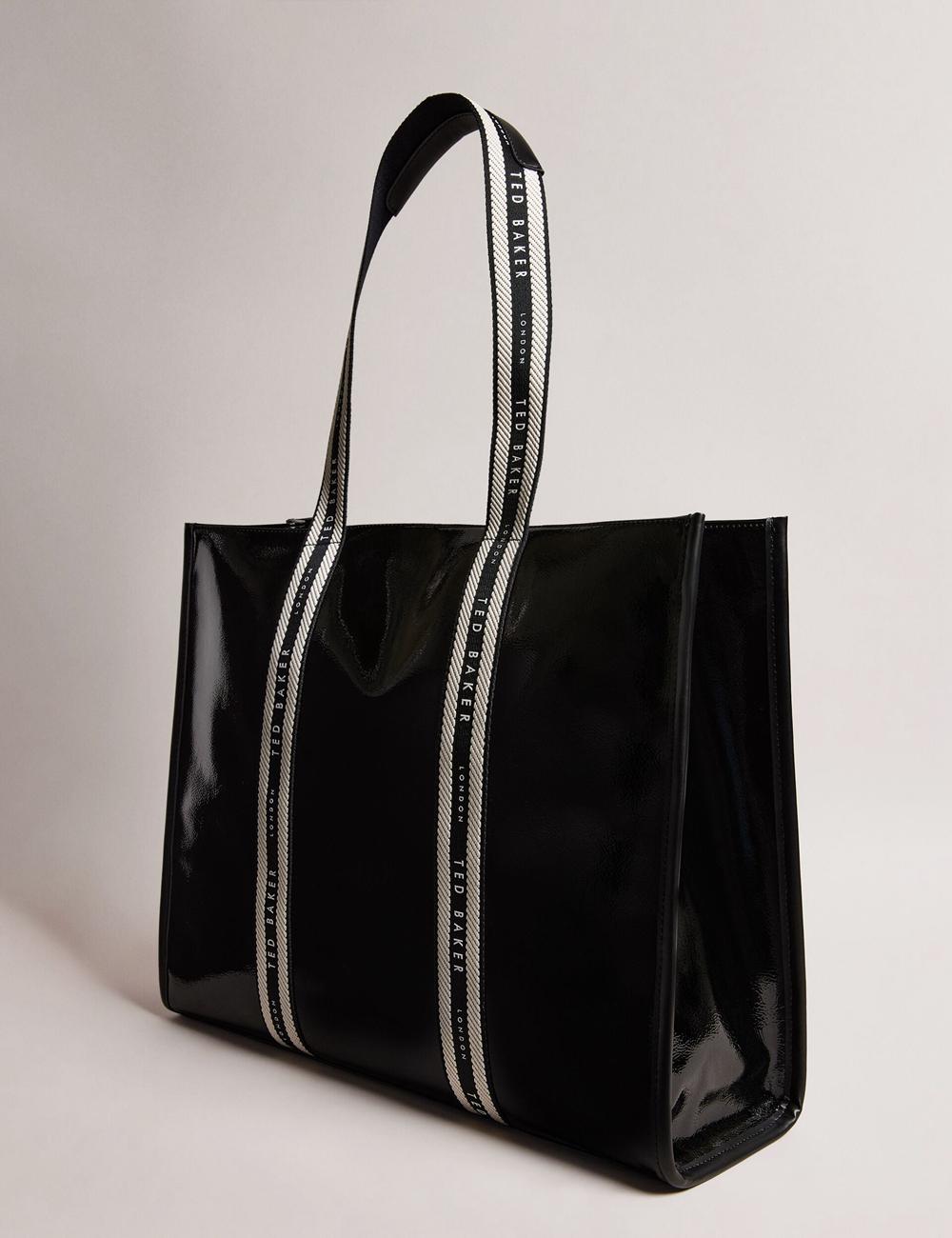 Black Ted Baker CELINIE - Branded Webbing Faux Leather Women Tote Bags | SG  9547-QCDSK