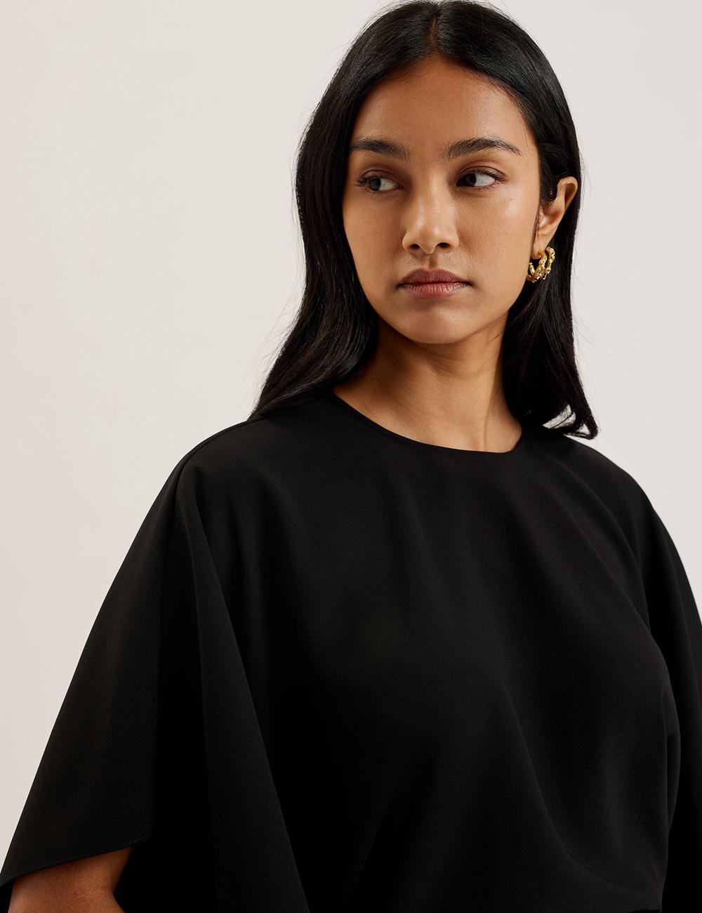 Black Ted Baker CHERIKA - Batwing Short Sleeve Satin Women Blouses | SG  1645-TDSHP