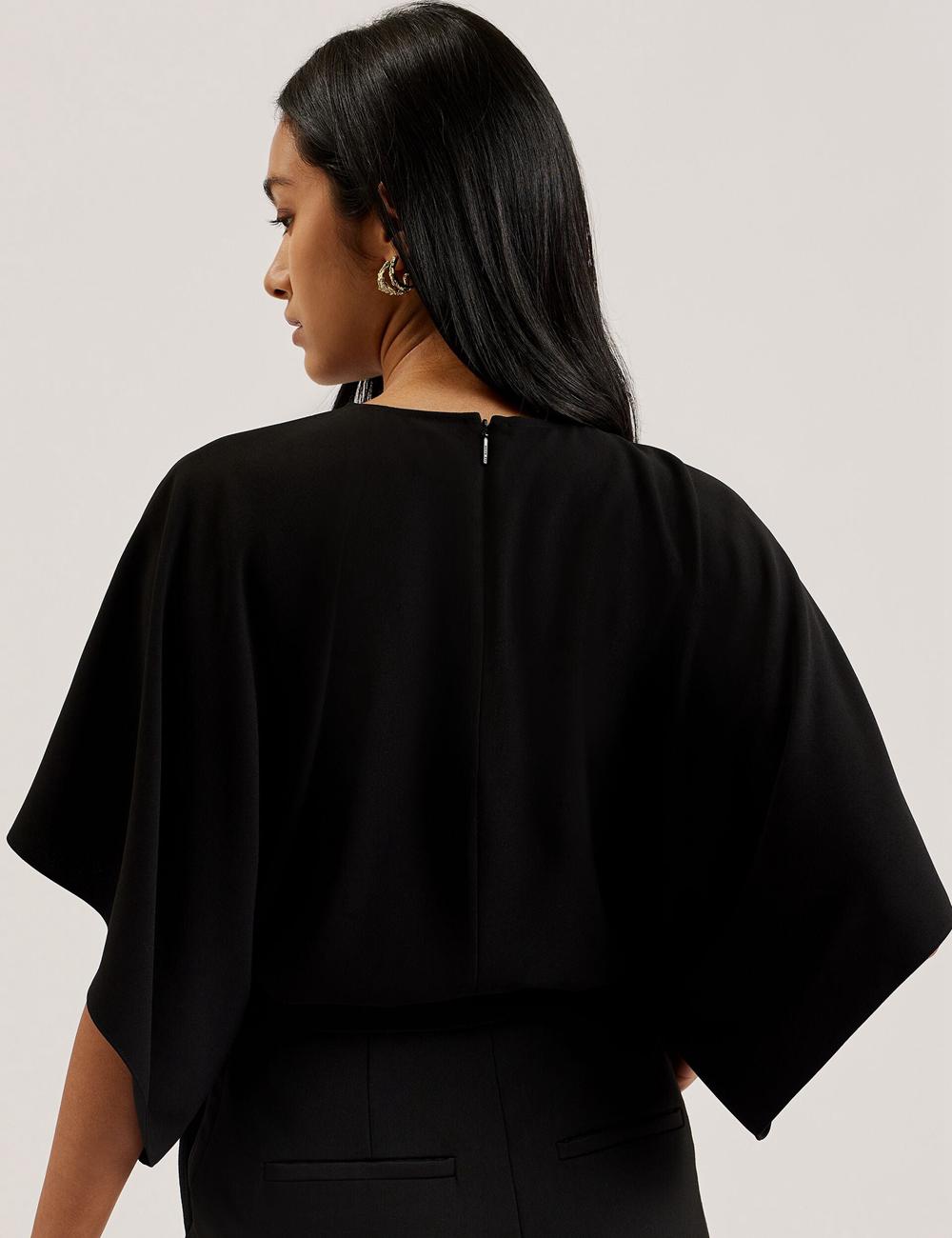Black Ted Baker CHERIKA - Batwing Short Sleeve Satin Women Blouses | SG  1645-TDSHP