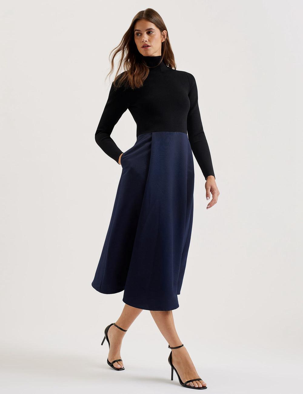 Black Ted Baker CHIRA - Knit Bodice With Wrap Skirt Women Midi Dresses | SG  9163-TJZIK