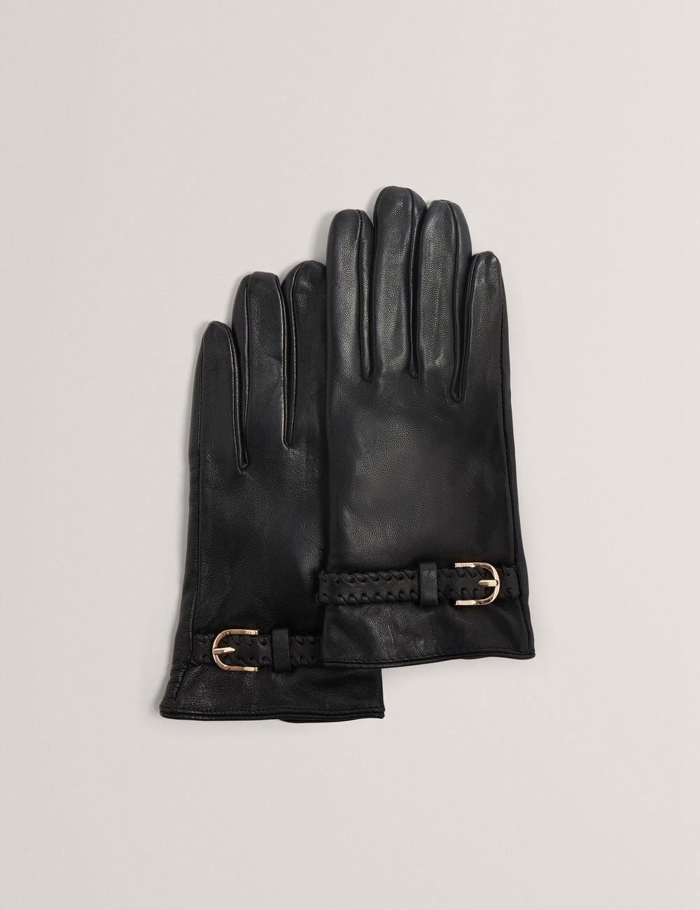Black Ted Baker CLAIREL - Buckle Cuff Leather Women Gloves | SG  6397-OSUIV