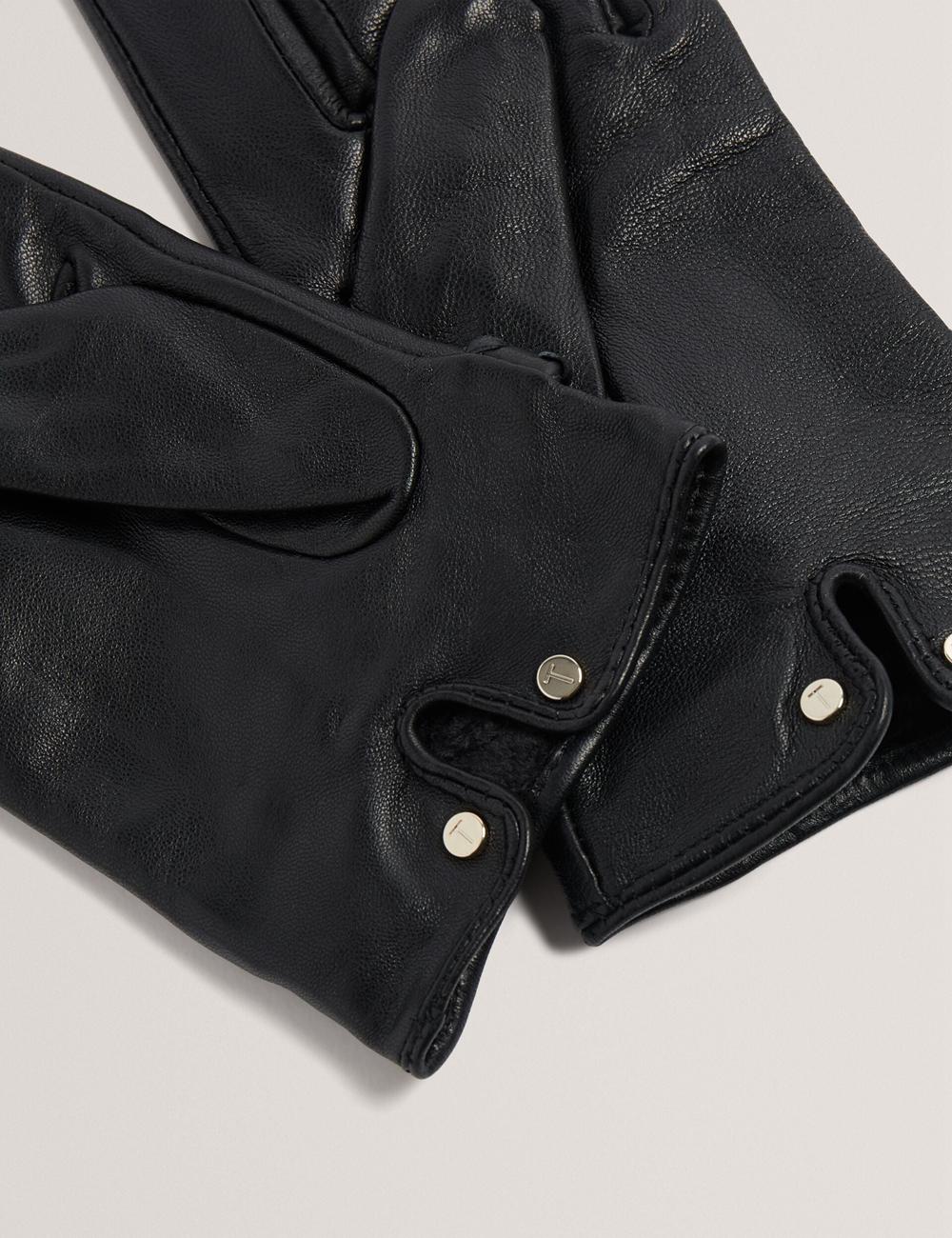 Black Ted Baker CLAIREL - Buckle Cuff Leather Women Gloves | SG  6397-OSUIV