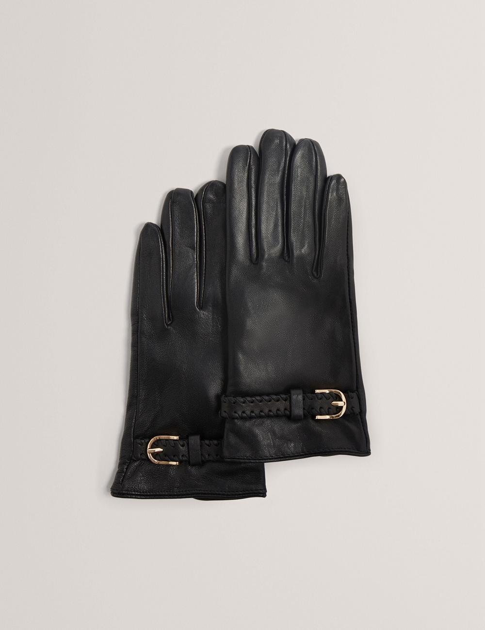Black Ted Baker CLAIREL - Buckle Cuff Leather Women Gloves | SG  6397-OSUIV