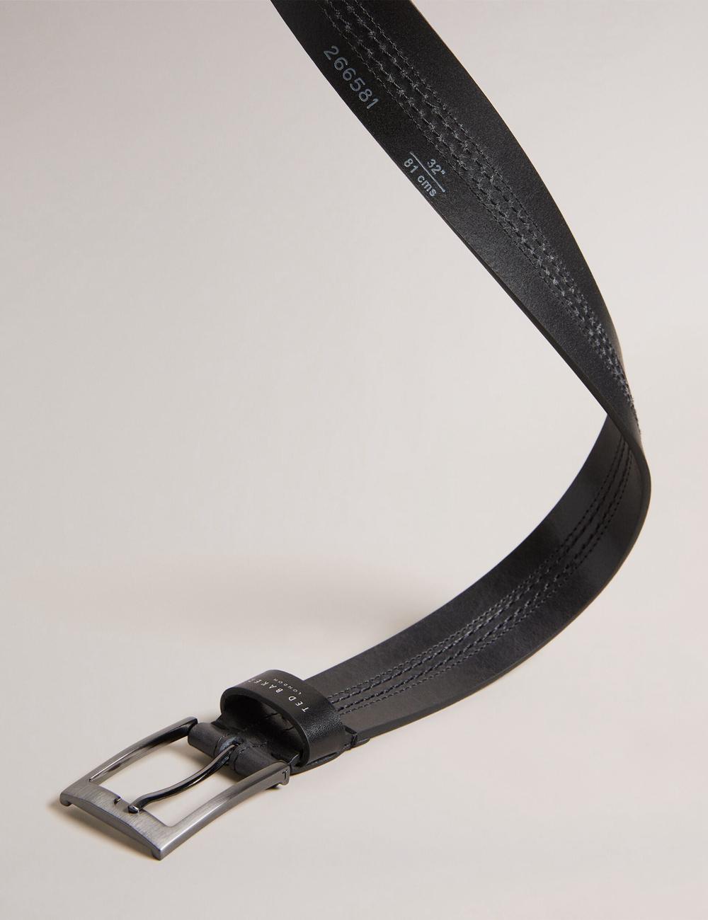 Black Ted Baker CRISIC - Stitch Detail Leather Men Belts | SG  6958-GIRXE