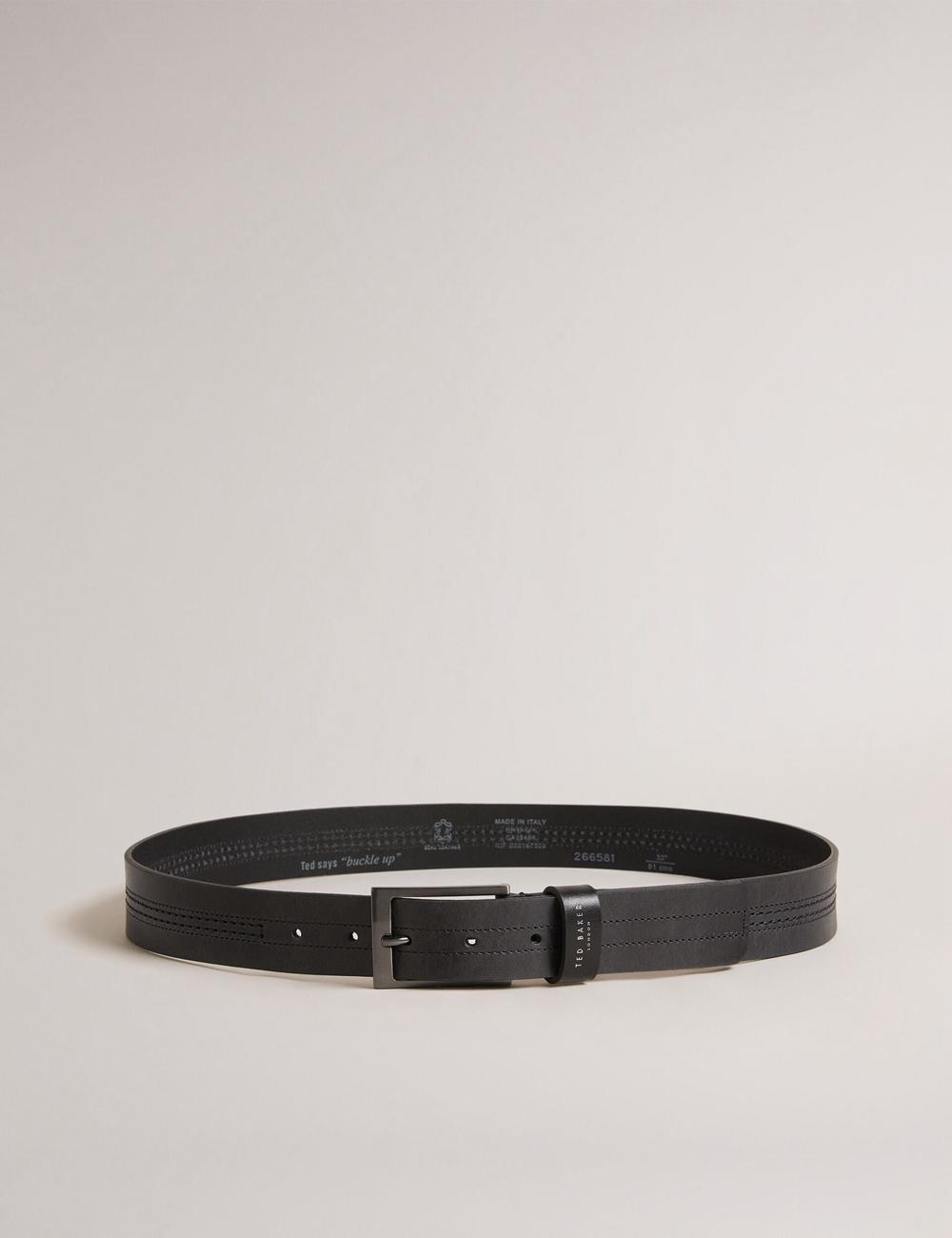 Black Ted Baker CRISIC - Stitch Detail Leather Men Belts | SG  6958-GIRXE