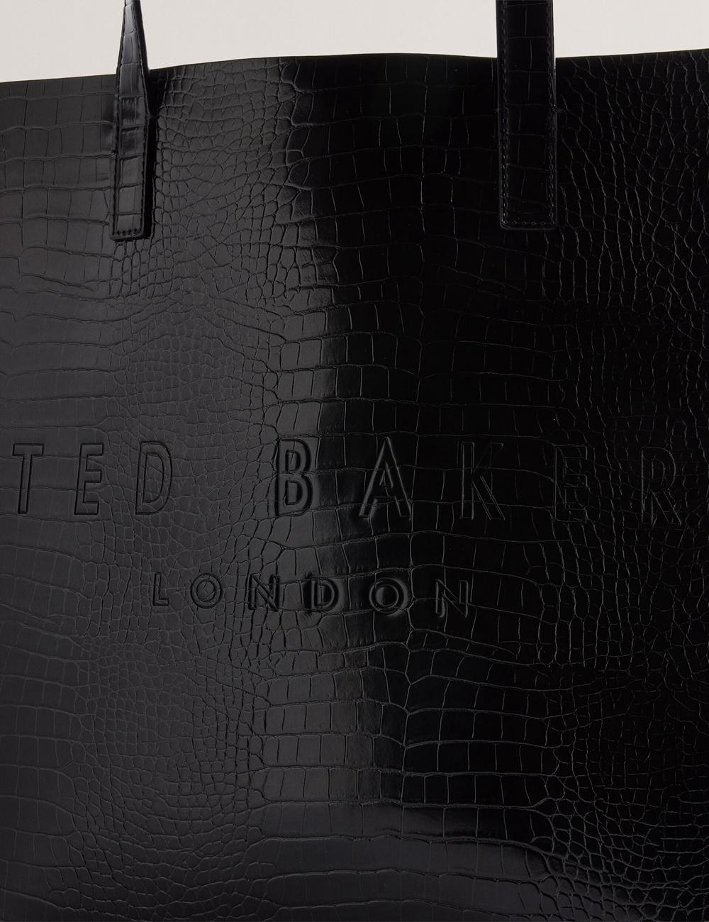 Black Ted Baker CROCCON - Large Croc Texture Icon Women Tote Bags | SG  3910-PACGT