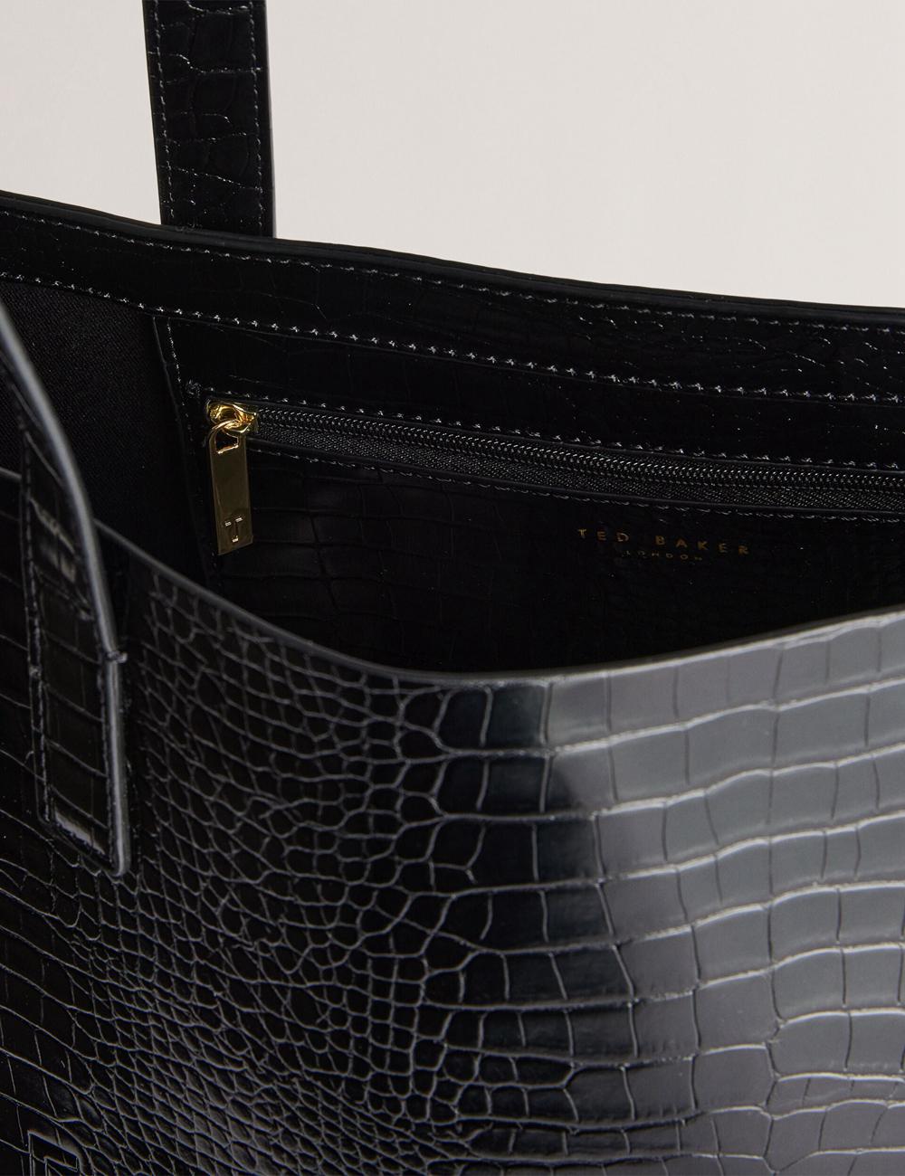 Black Ted Baker CROCCON - Large Croc Texture Icon Women Tote Bags | SG  3910-PACGT