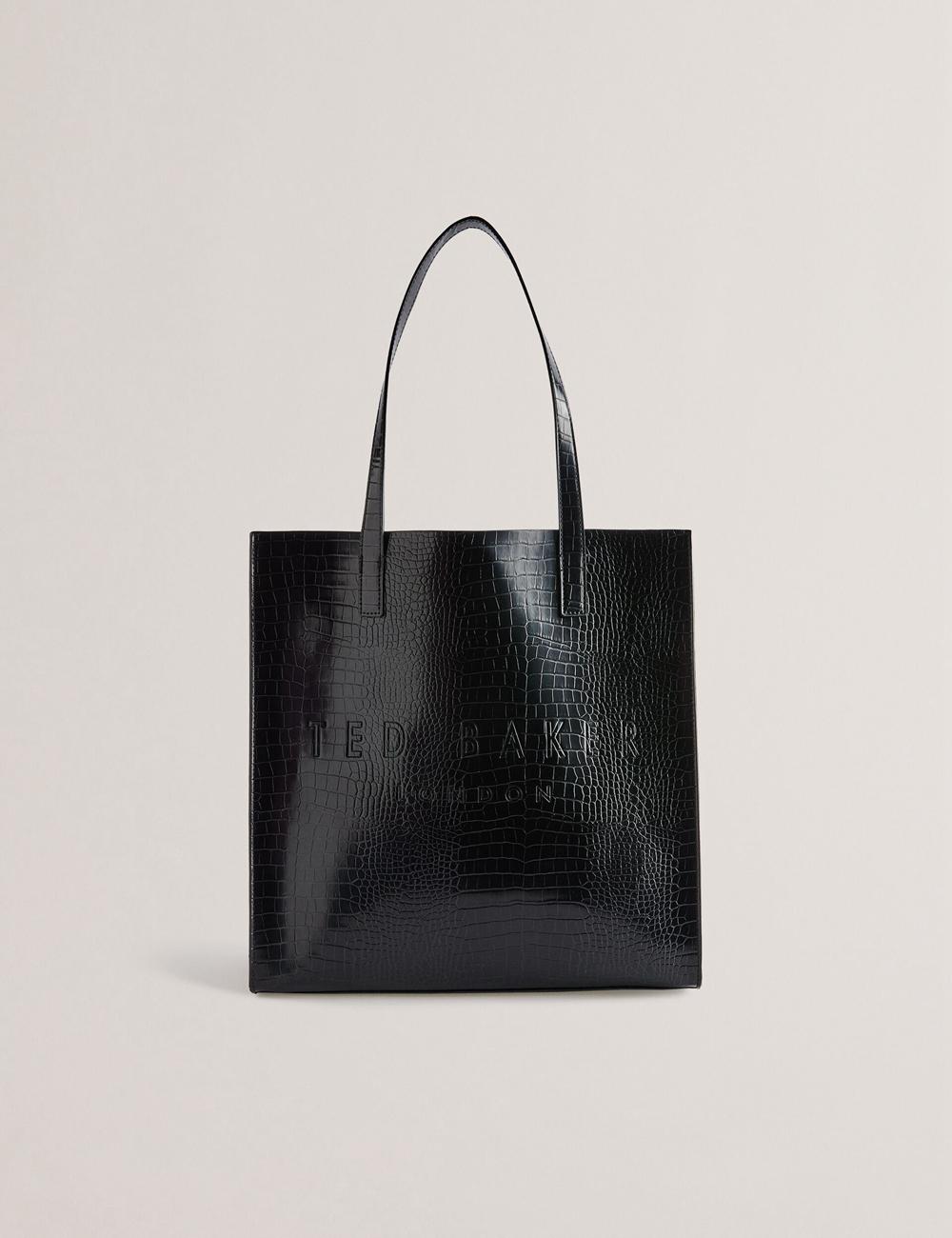 Black Ted Baker CROCCON - Large Croc Texture Icon Women Tote Bags | SG  3910-PACGT