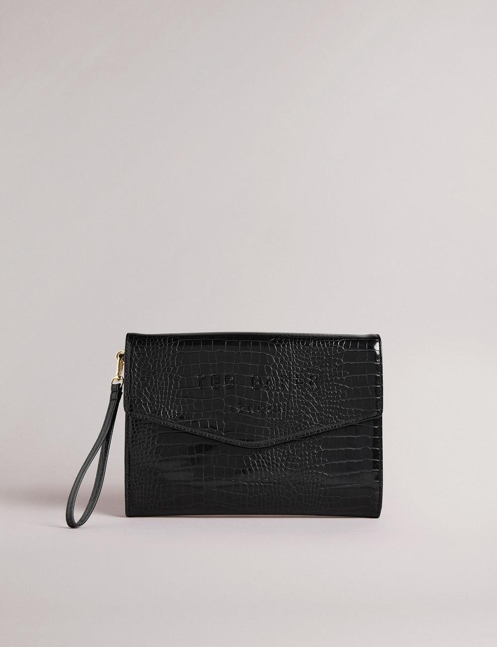 Black Ted Baker CROCEY - Croc Effect PU Envelope Clutch Women Clutch Bags | SG  1735-JVZYA